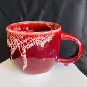 Studio Art Pottery Hand Thrown Mug Signed Burgundy Red Dripping Gorgeous EUC